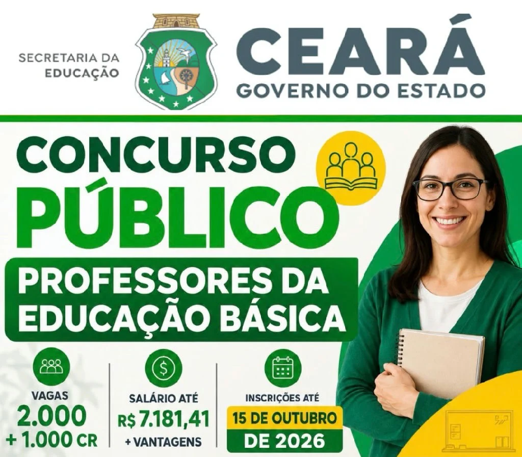 Inscrições abertas para concurso de professores no Ceará com 3 mil vagas e salários atrativos