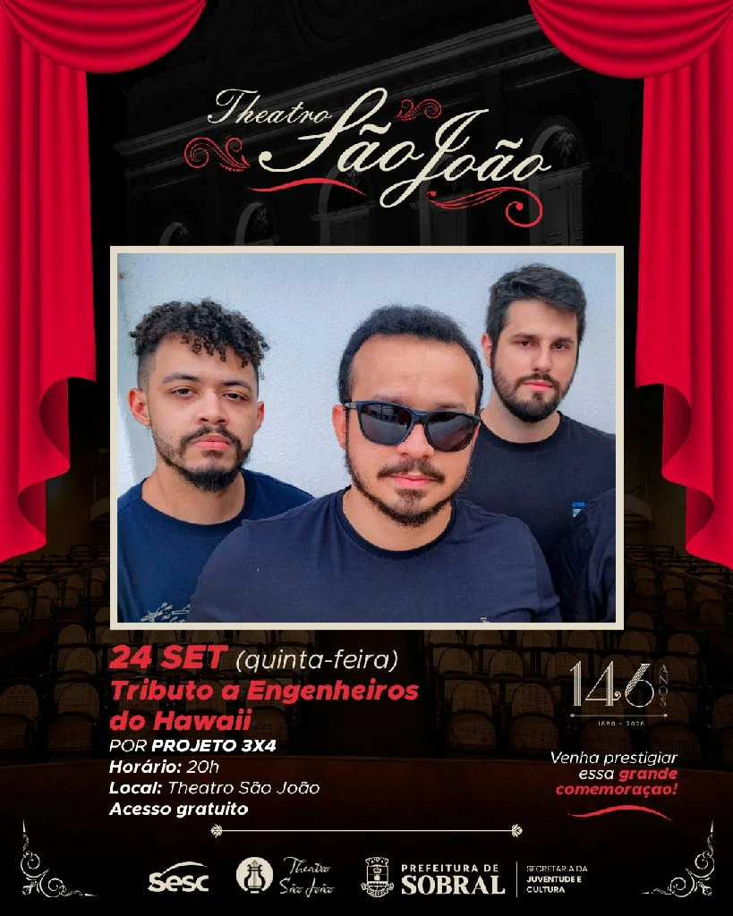 Noite de clássicos: Projeto 3×4 celebra Engenheiros do Hawaii no Teatro São João