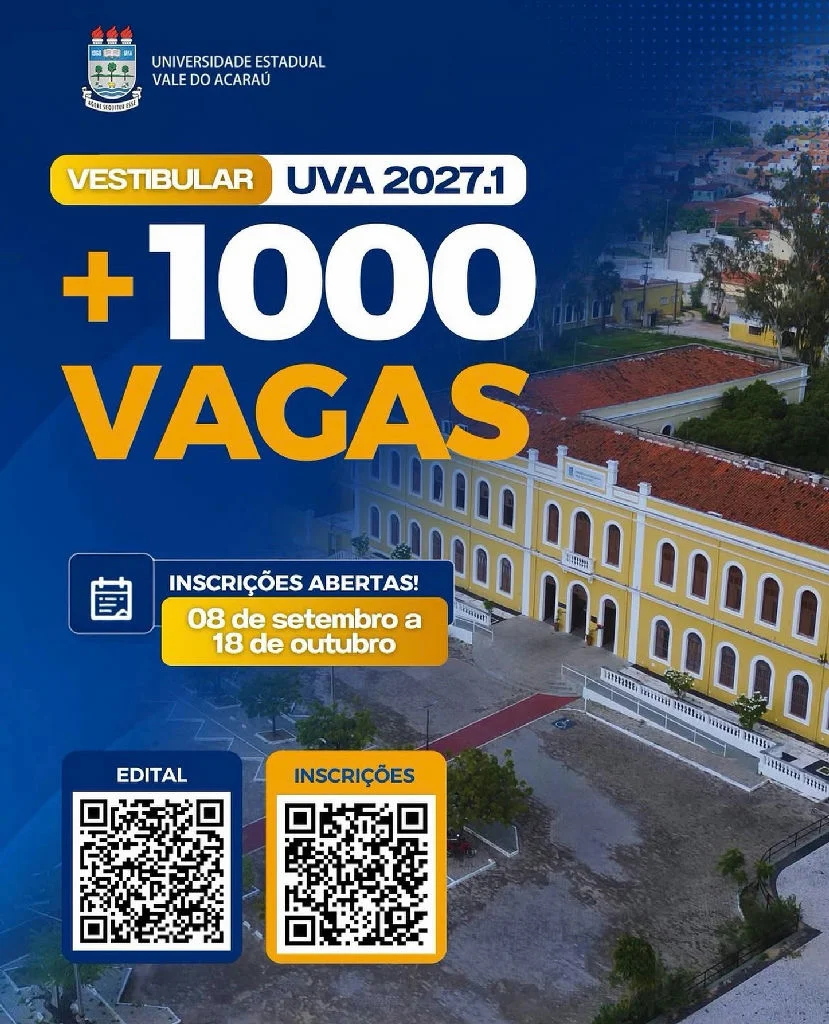 Vestibular UVA 2027.1: inscrições abertas para 1.146 vagas em cursos superiores