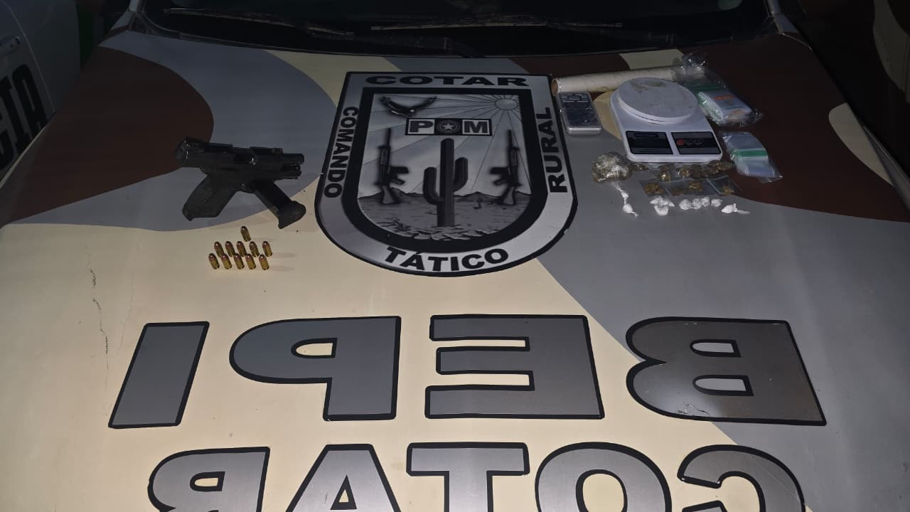 PMCE apreende drogas, pistola e munições durante ação em Morada Nova